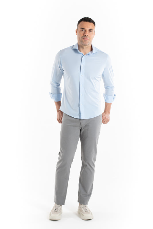 Camisa Manga Longa Slim Malha Poliamida - Azul Claro