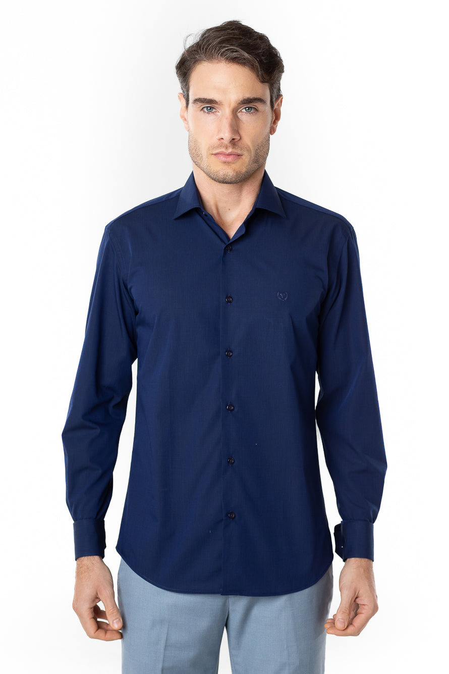 Camisa Manga Longa Slim Lisa Premium - Marinho
