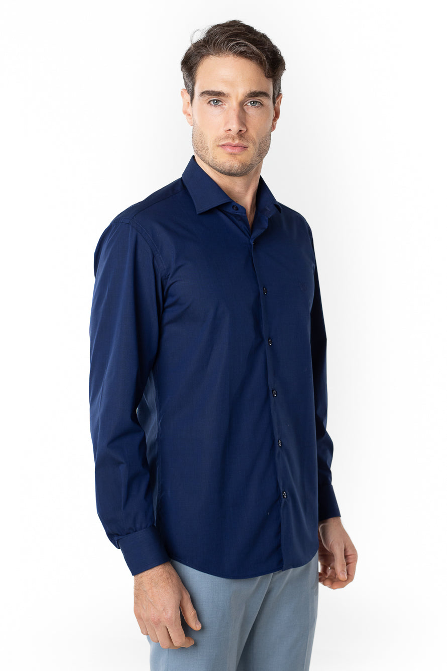 Camisa Manga Longa Slim Lisa Premium - Marinho