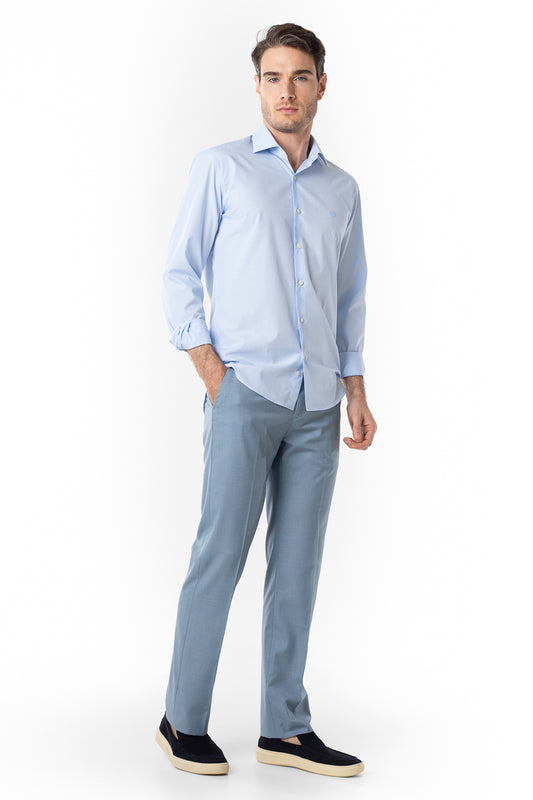 Camisa Manga Longa Slim Lisa Premium - Azul Claro