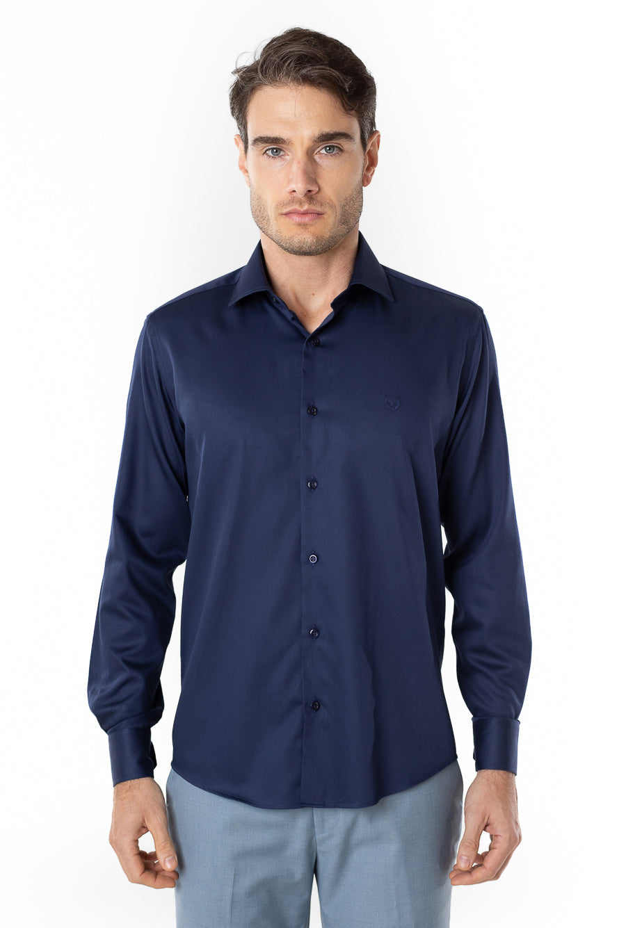 Camisa Manga Longa Slim Lisa Premium - Marinho