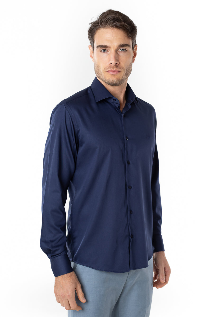 Camisa Manga Longa Slim Lisa Premium - Marinho