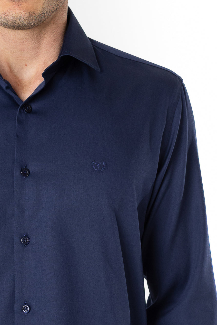 Camisa Manga Longa Slim Lisa Premium - Marinho