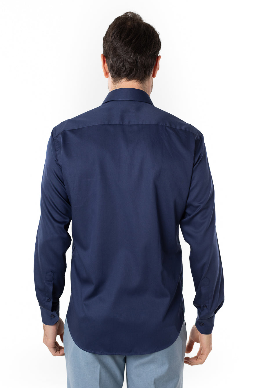 Camisa Manga Longa Slim Lisa Premium - Marinho