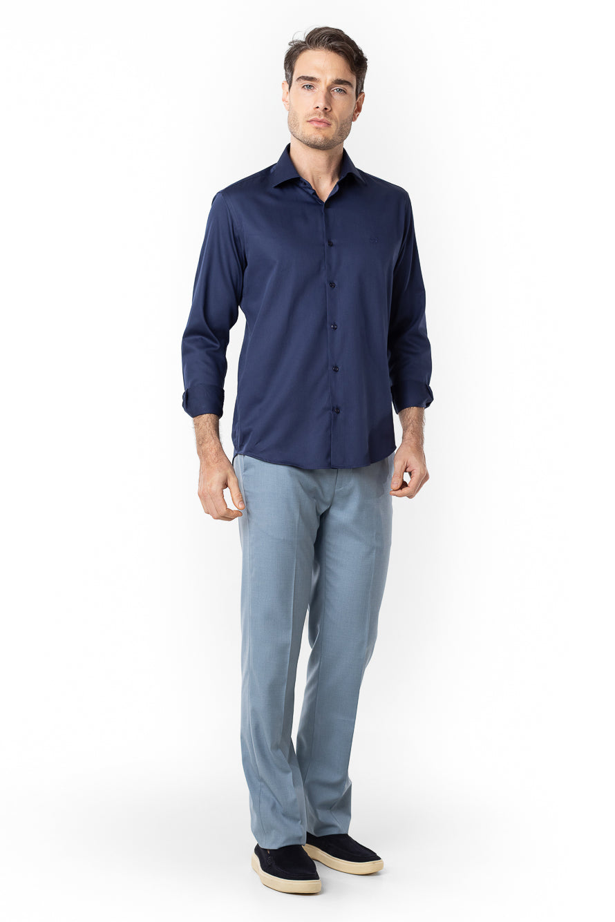 Camisa Manga Longa Slim Lisa Premium - Marinho