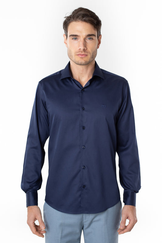 Camisa Manga Longa Slim Lisa Premium - Marinho Noite