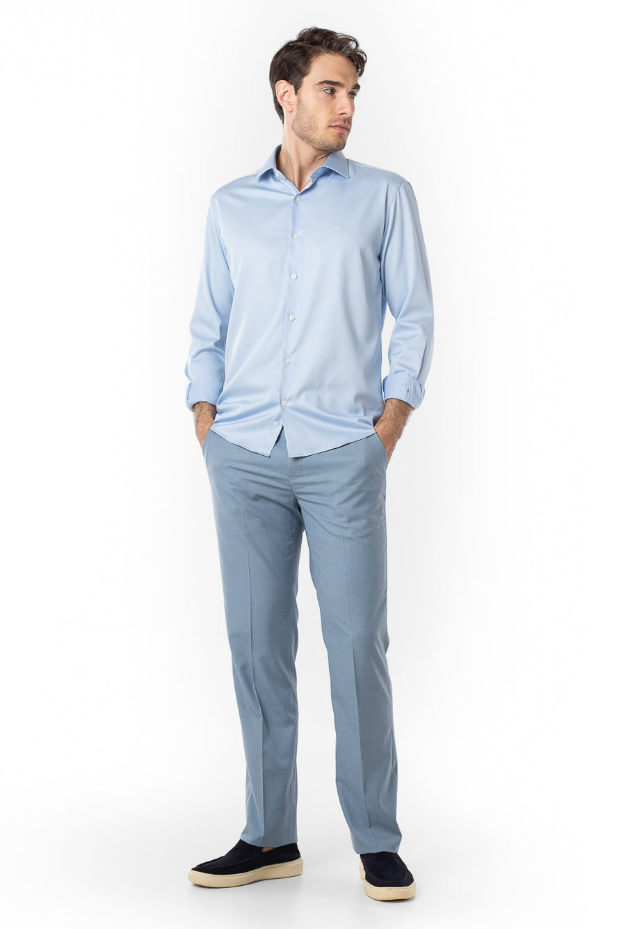 Camisa Manga Longa Slim Lisa Premium - Azul Claro