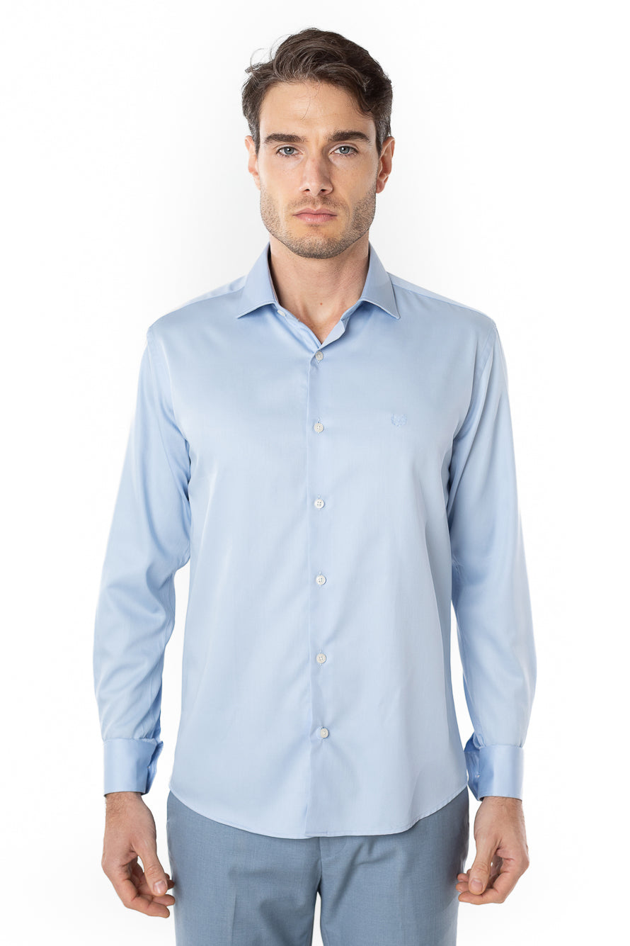Camisa Manga Longa Slim Lisa Premium - Azul Claro