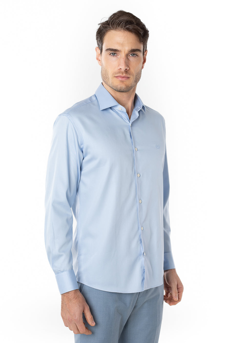 Camisa Manga Longa Slim Lisa Premium - Azul Claro