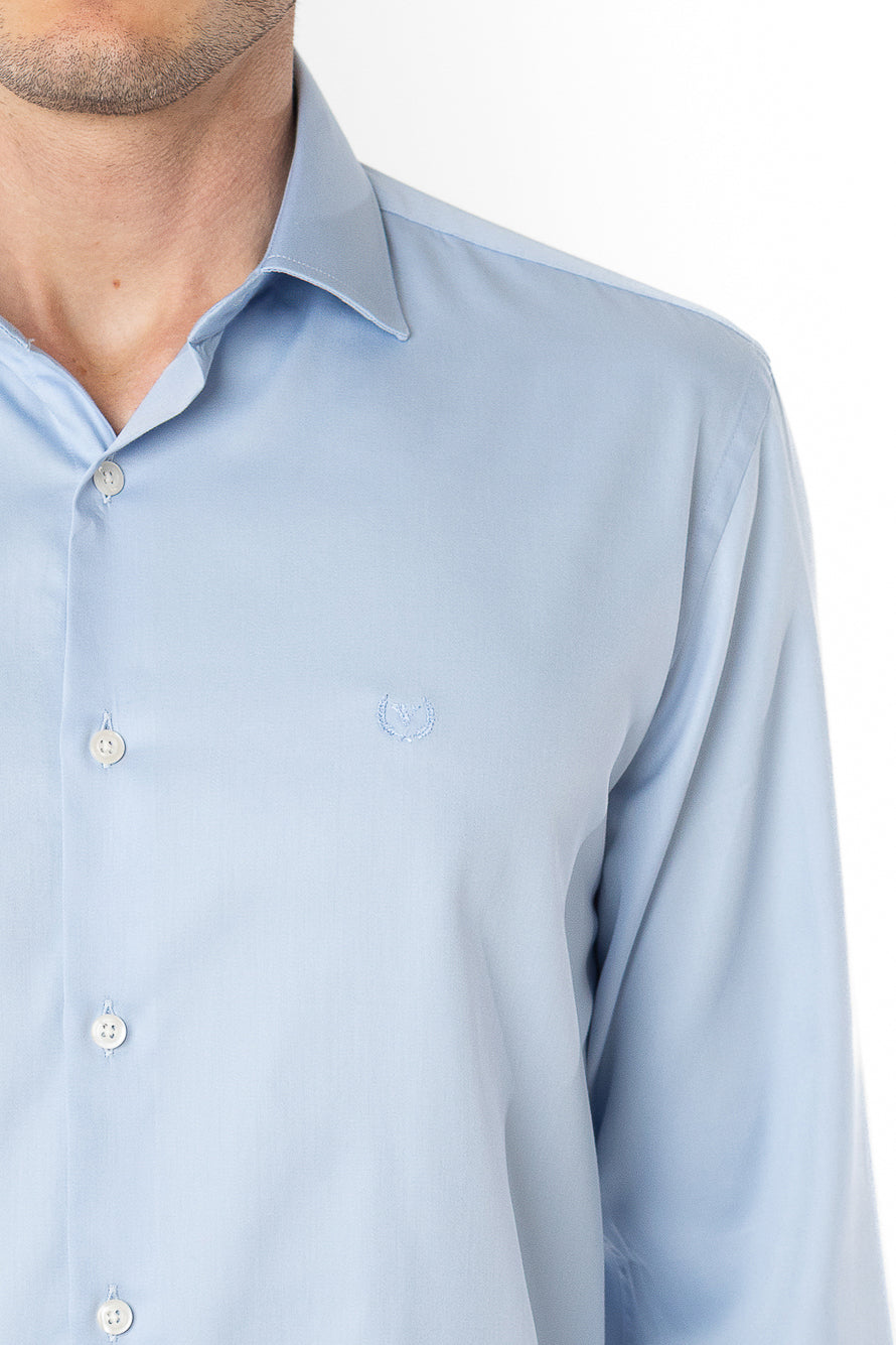 Camisa Manga Longa Slim Lisa Premium - Azul Claro