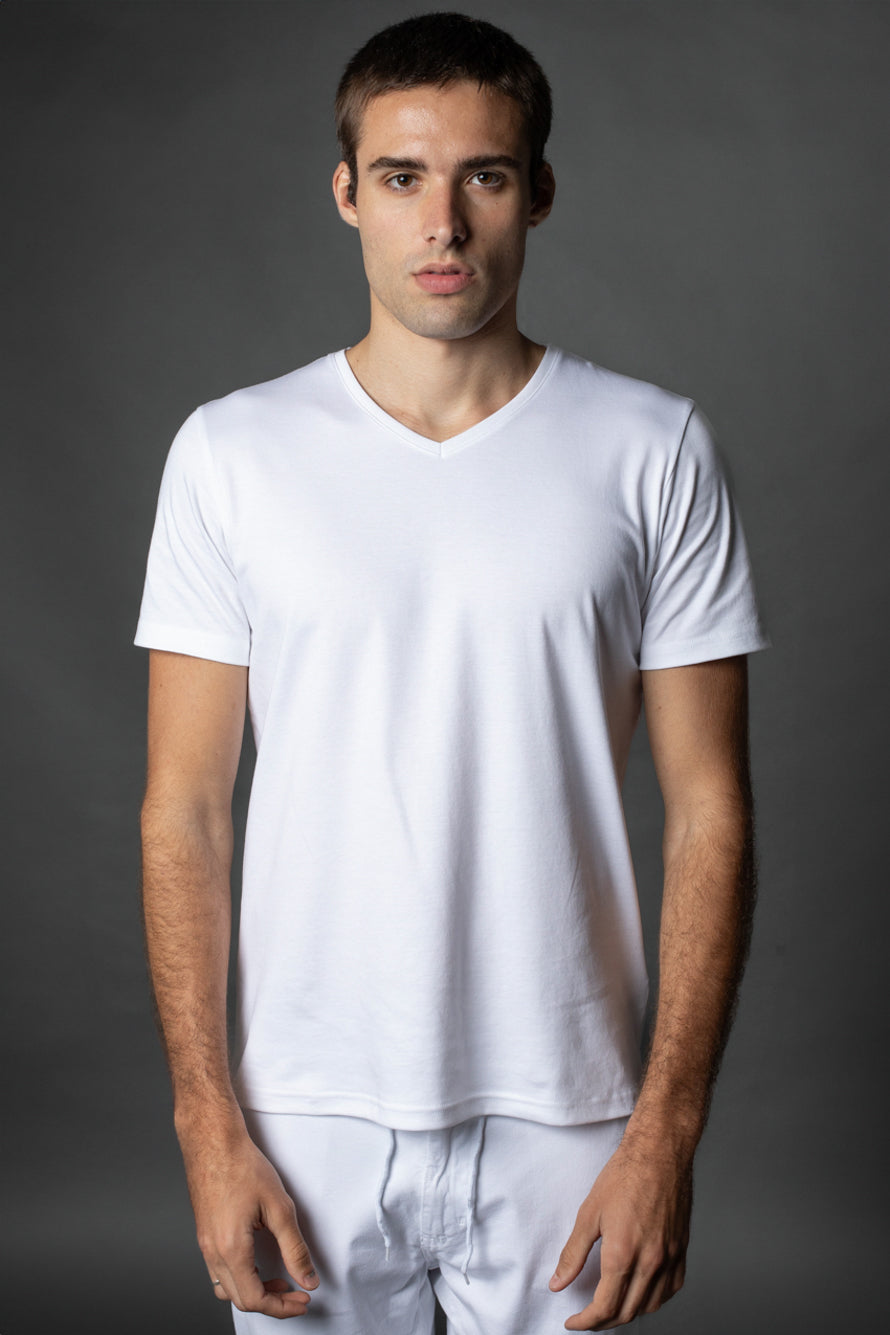 Camiseta Manga Curta Slim Pima Gola v - Branco
