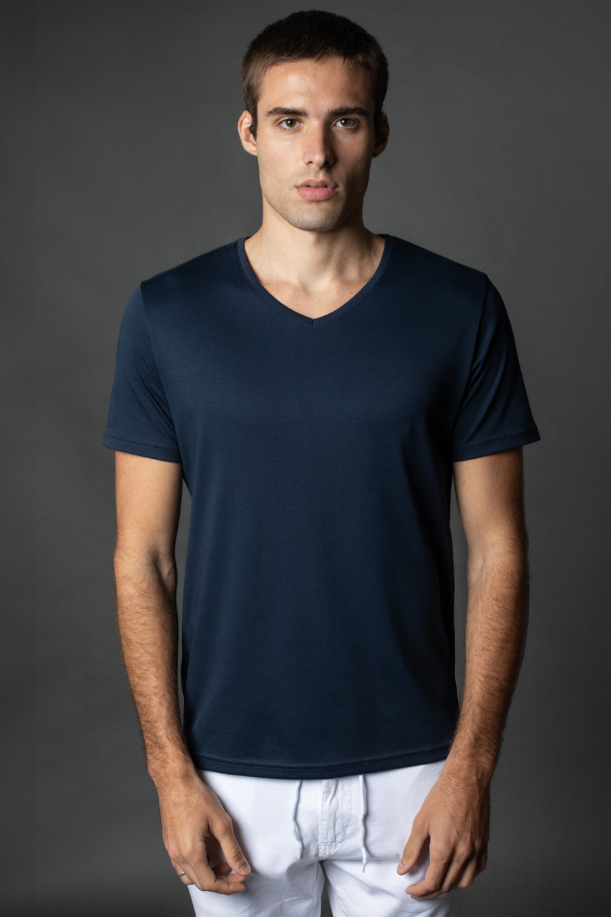 Camiseta Manga Curta Slim Pima Gola v - Marinho