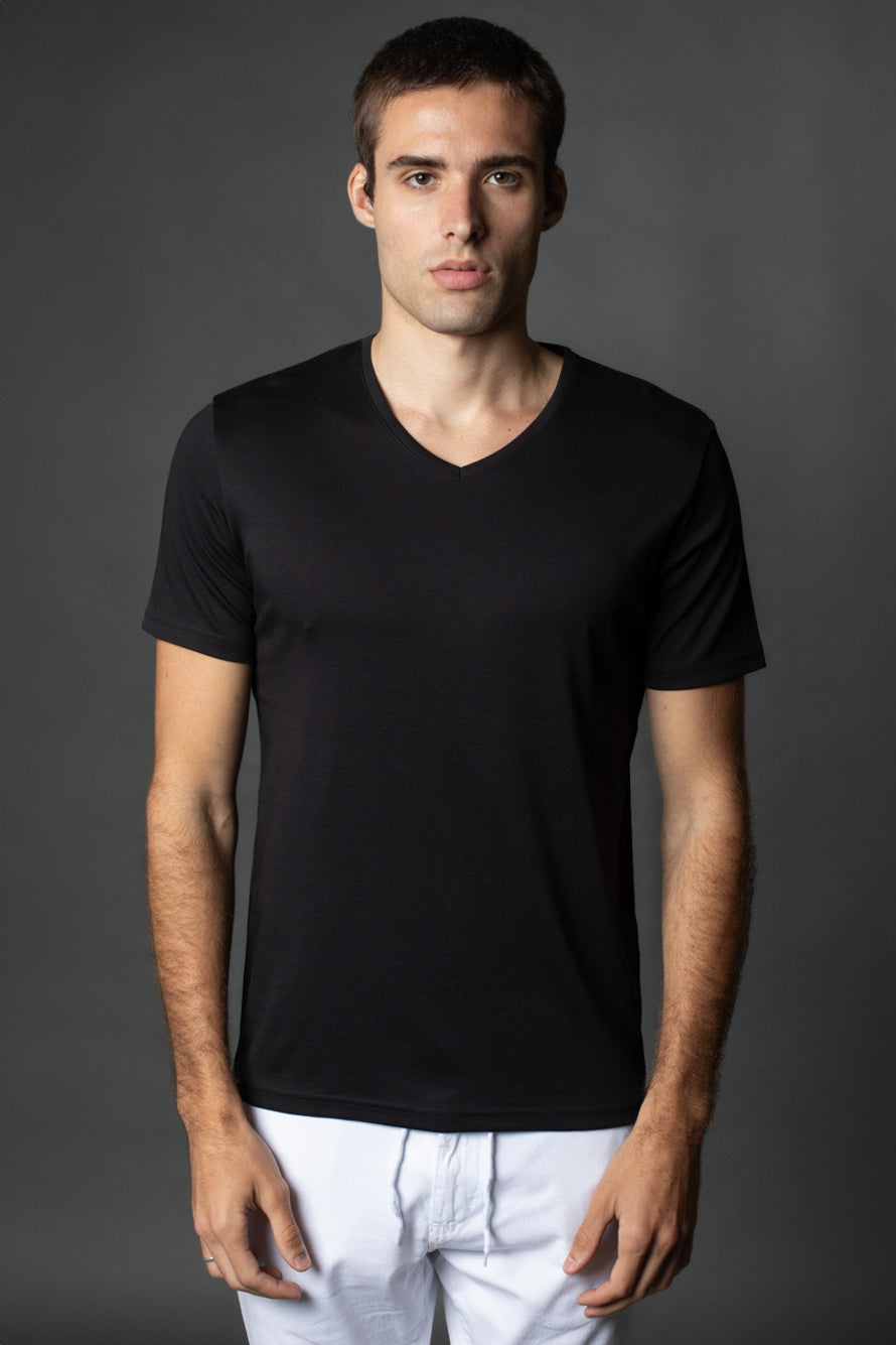Camiseta Manga Curta Slim Pima Gola v - Preto