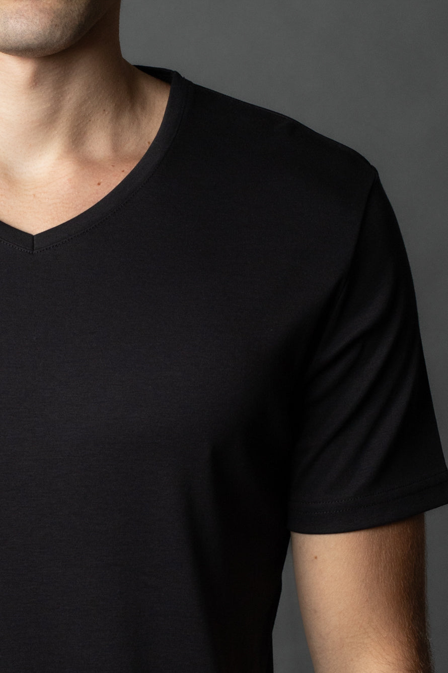 Camiseta Manga Curta Slim Pima Gola v - Preto