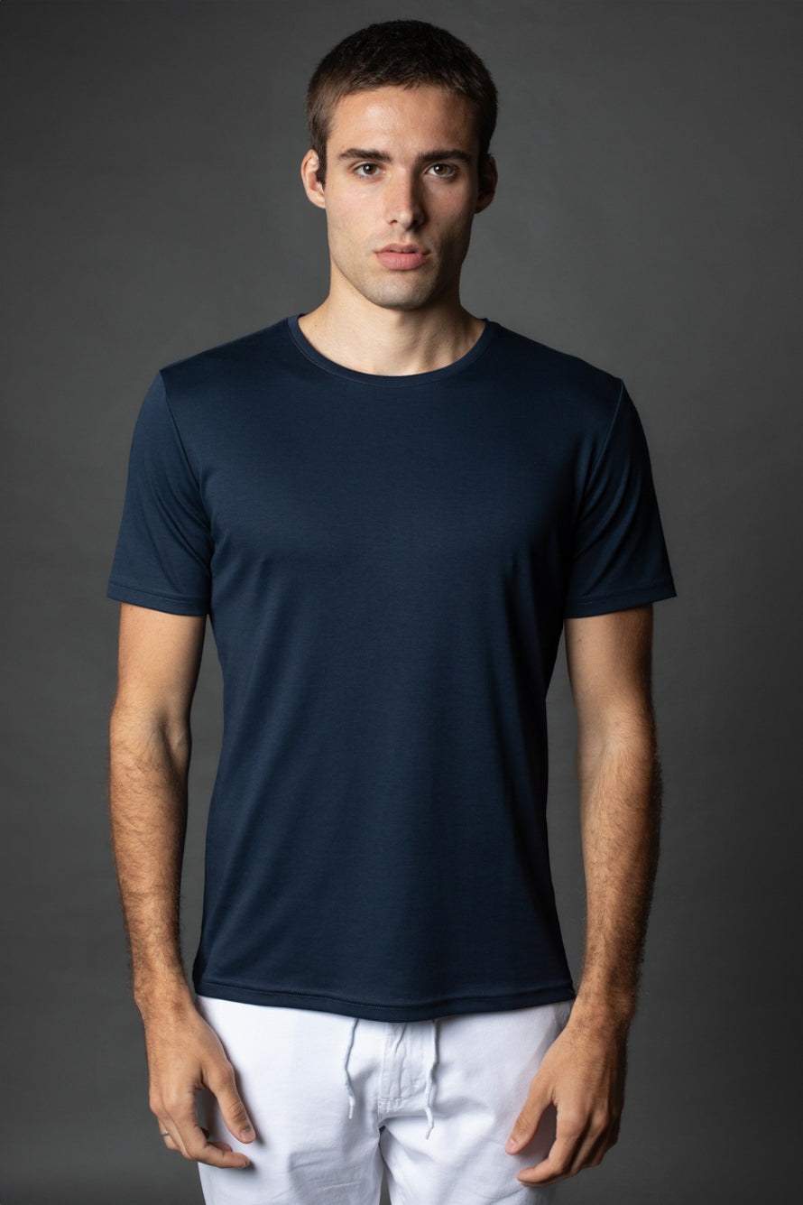 Camiseta Manga Curta Básica Slim Gola Redonda Pima - Marinho