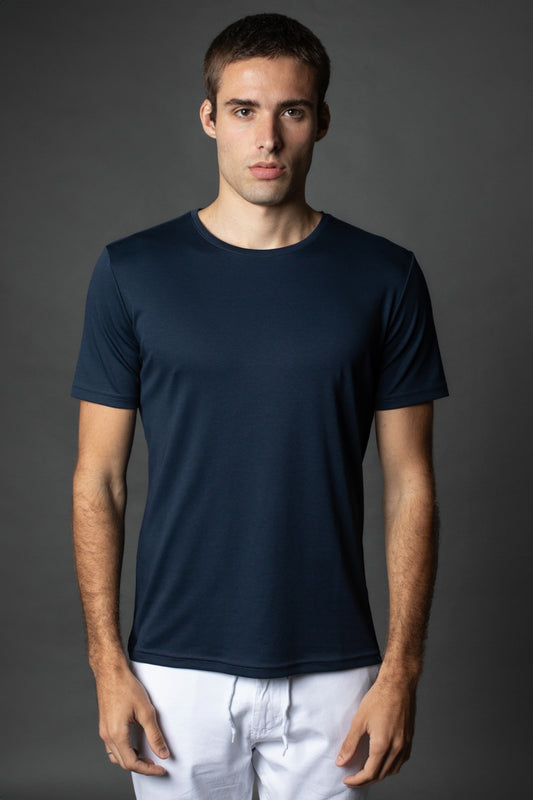 Camiseta Manga Curta Básica Slim Gola Redonda Pima - Marinho