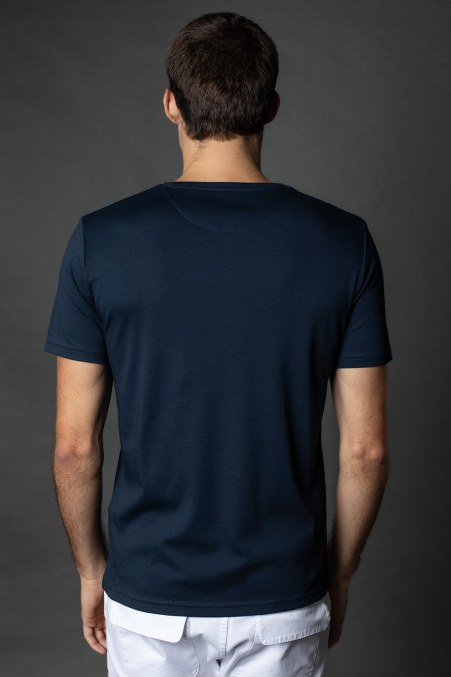 Camiseta Manga Curta Básica Slim Gola Redonda Pima - Marinho
