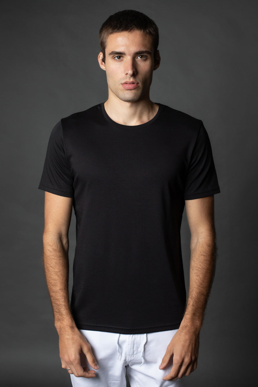 Camiseta Manga Curta Básica Slim Gola Redonda Pima - Preto