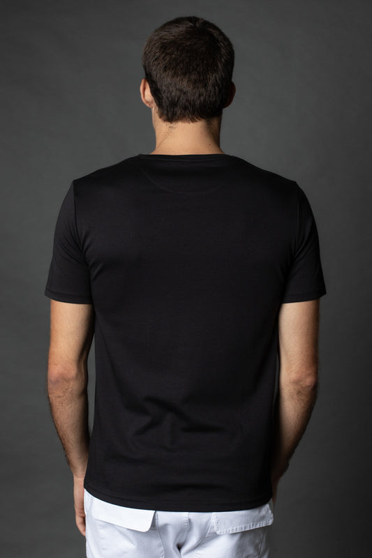 Camiseta Manga Curta Básica Slim Gola Redonda Pima - Preto