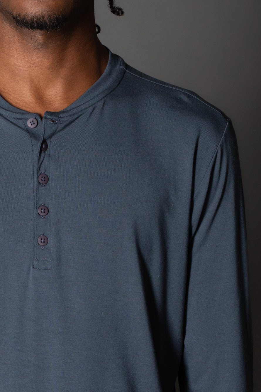 Camiseta Manga Longa Slim Gola Portuguesa 5 Botões - Cinza Escuro