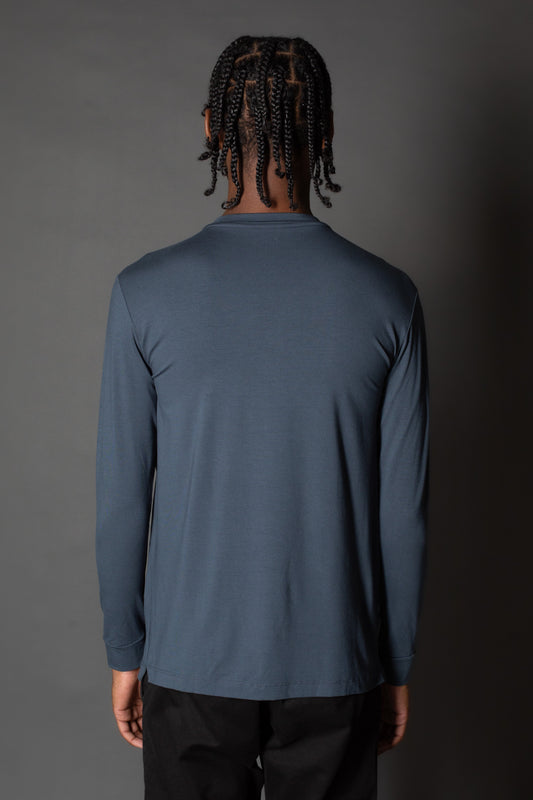 Camiseta Manga Longa Slim Gola Portuguesa 5 Botões - Cinza Escuro
