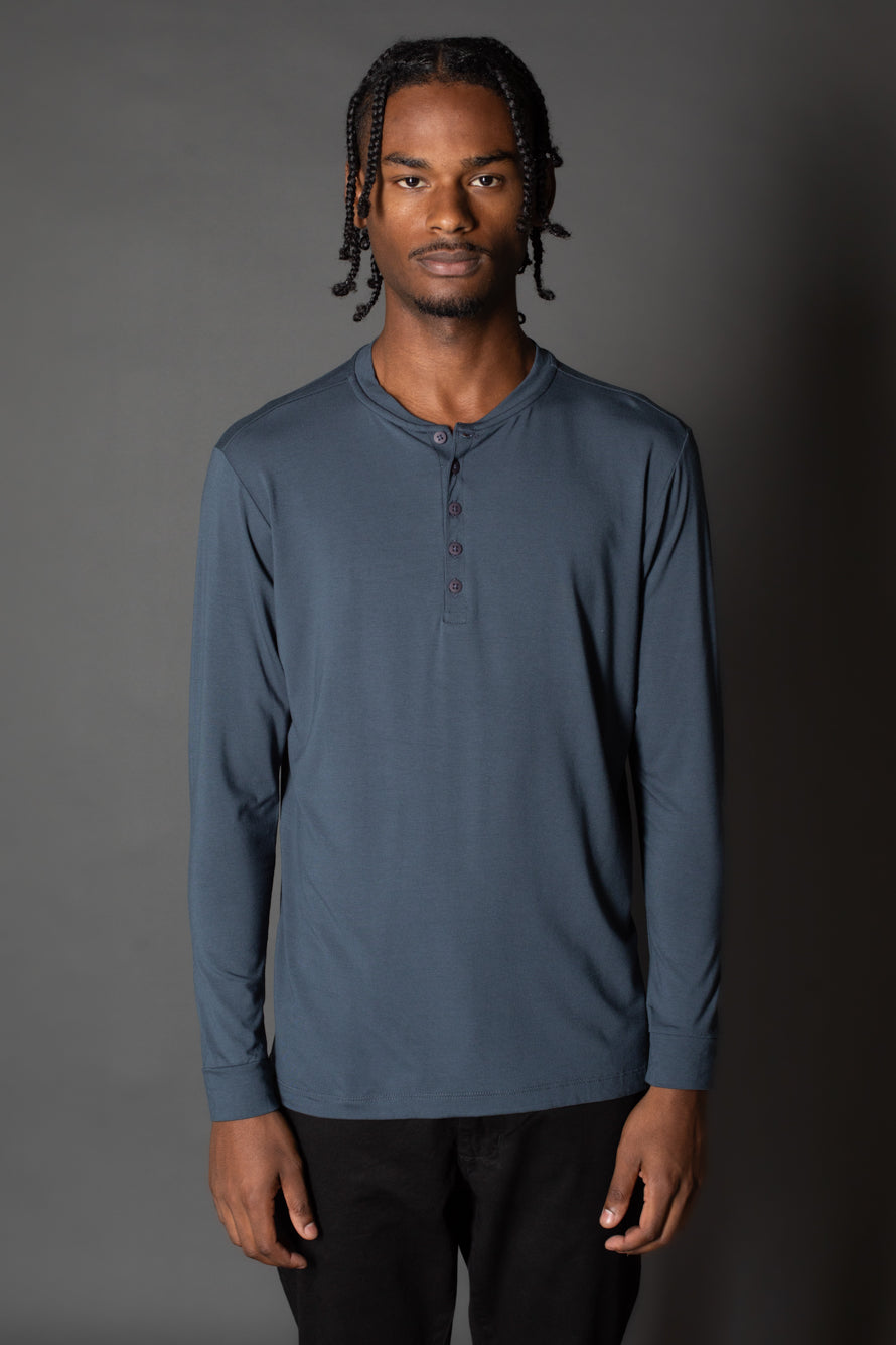 Camiseta Manga Longa Slim Gola Portuguesa 5 Botões - Cinza Escuro