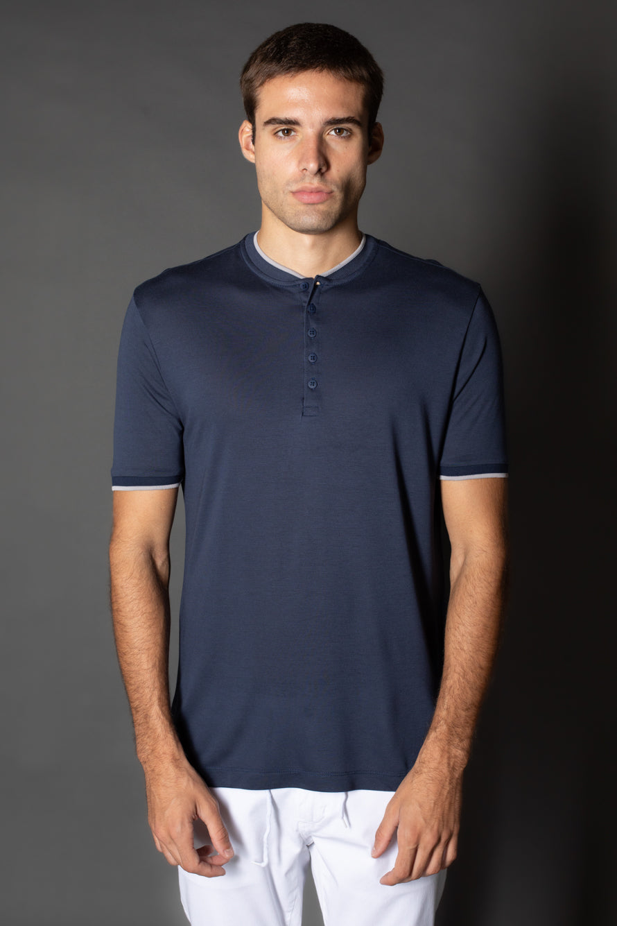 Camiseta Manga Curta Slim Gola Portuguesa Retilínea - Marinho