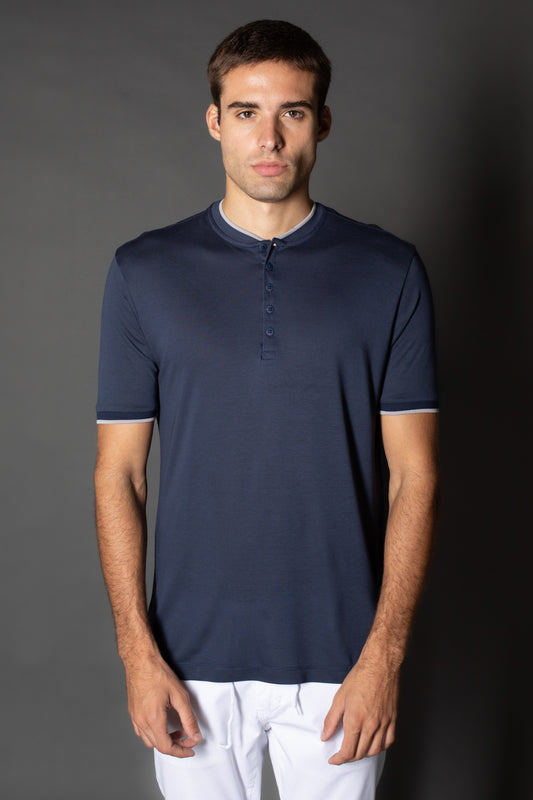 Camiseta Manga Curta Slim Gola Portuguesa Retilínea - Marinho