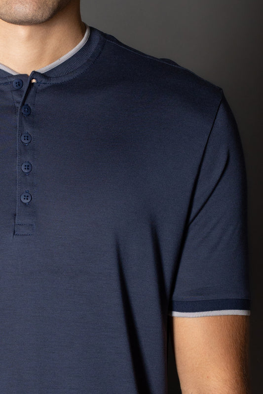 Camiseta Manga Curta Slim Gola Portuguesa Retilínea - Marinho