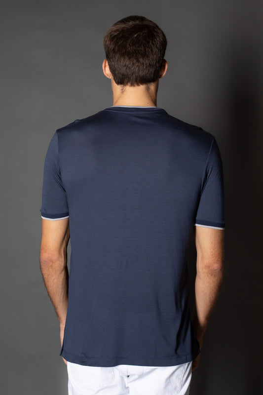 Camiseta Manga Curta Slim Gola Portuguesa Retilínea - Marinho