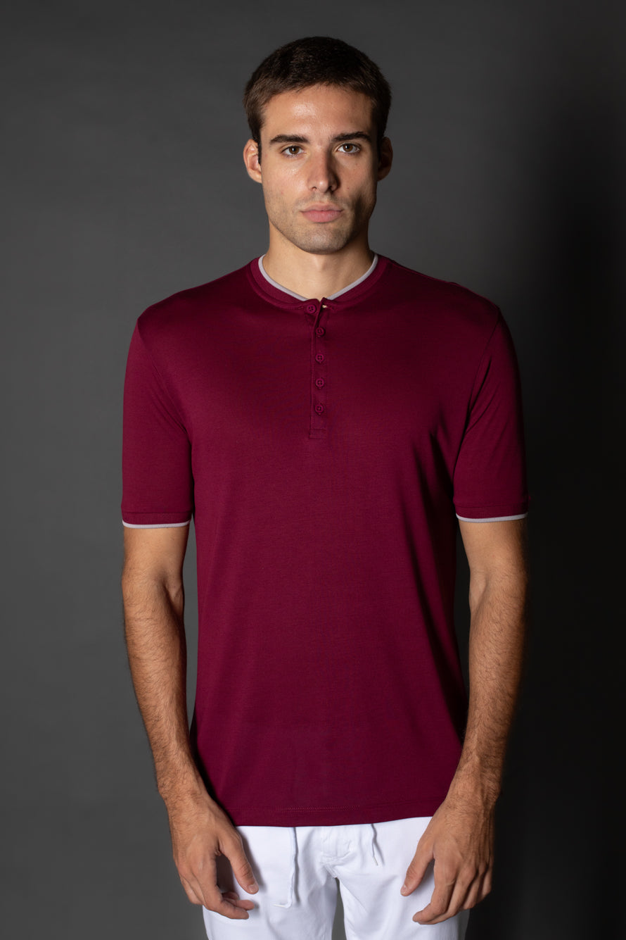 Camiseta Manga Curta Slim Gola Portuguesa Retilínea - Bordo