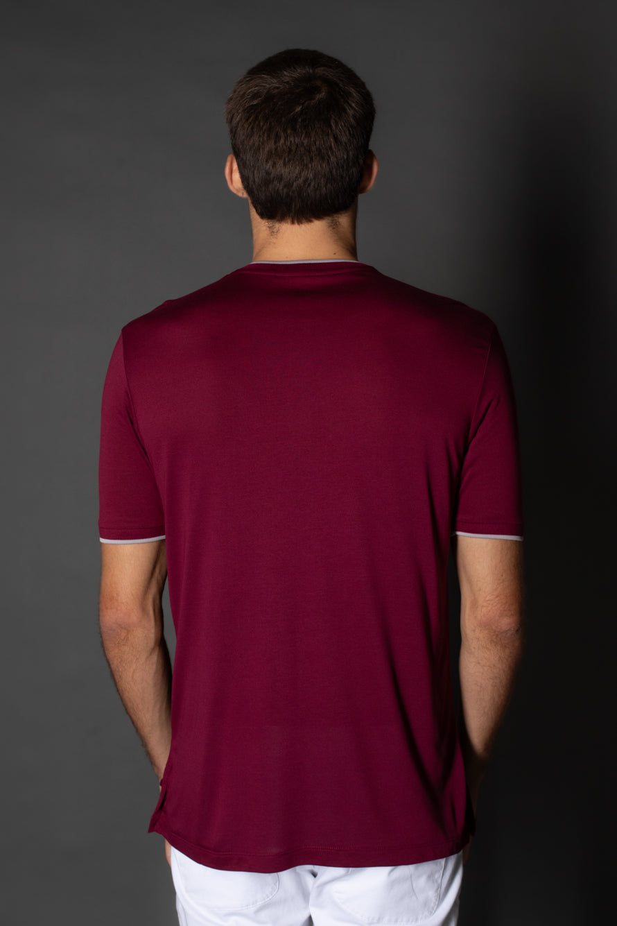 Camiseta Manga Curta Slim Gola Portuguesa Retilínea - Bordo