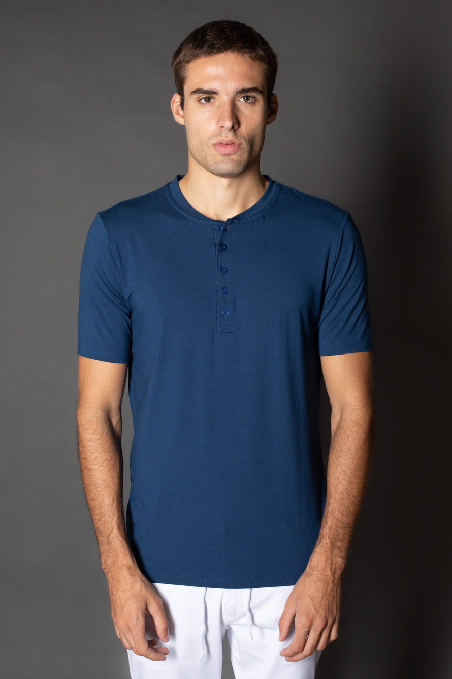Camiseta Manga Curta Gola Portuguesa - Azul Medio