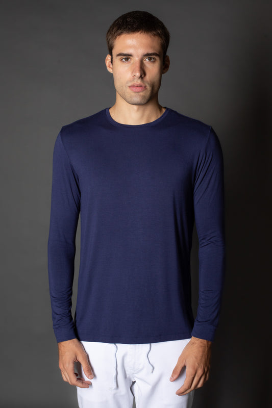 Camiseta Manga Longa Gola Slim Gola Redonda - Marinho