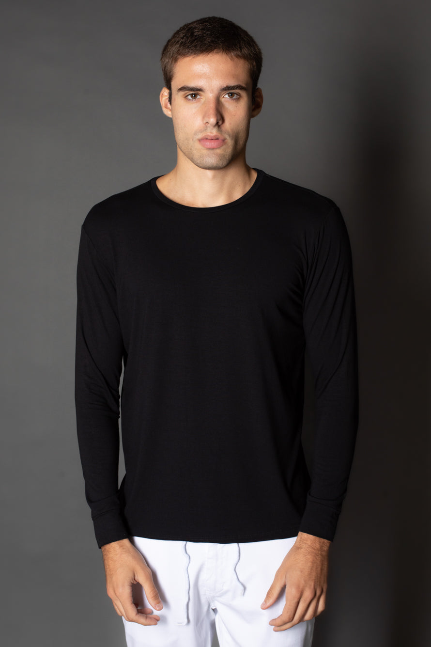 Camiseta Manga Longa Gola Slim Gola Redonda - Preto