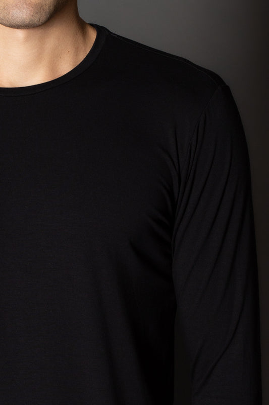 Camiseta Manga Longa Gola Slim Gola Redonda - Preto