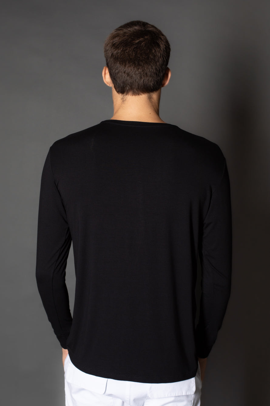 Camiseta Manga Longa Gola Slim Gola Redonda - Preto