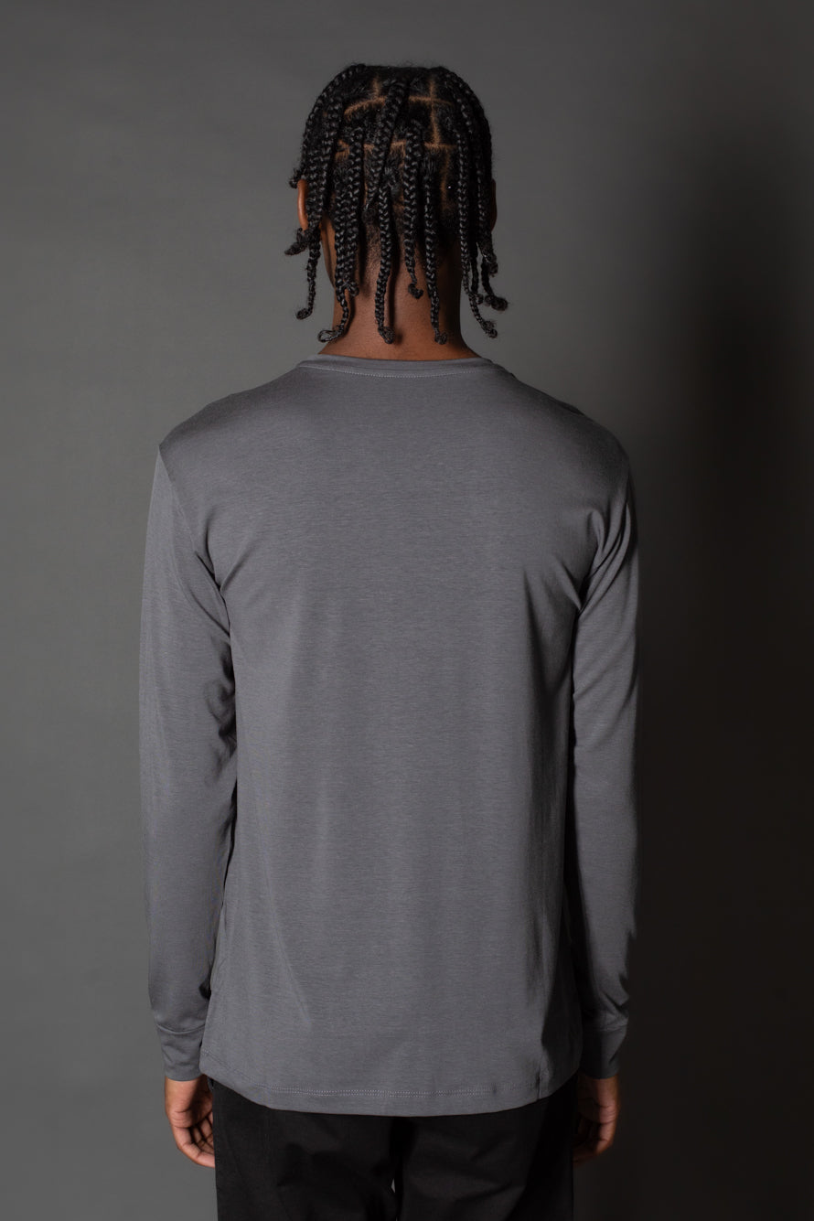 Camiseta Manga Longa Gola Slim Gola Redonda - Grafite