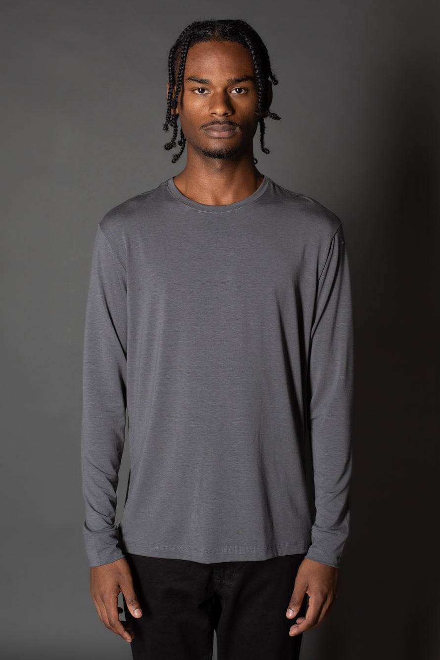 Camiseta Manga Longa Gola Slim Gola Redonda - Grafite
