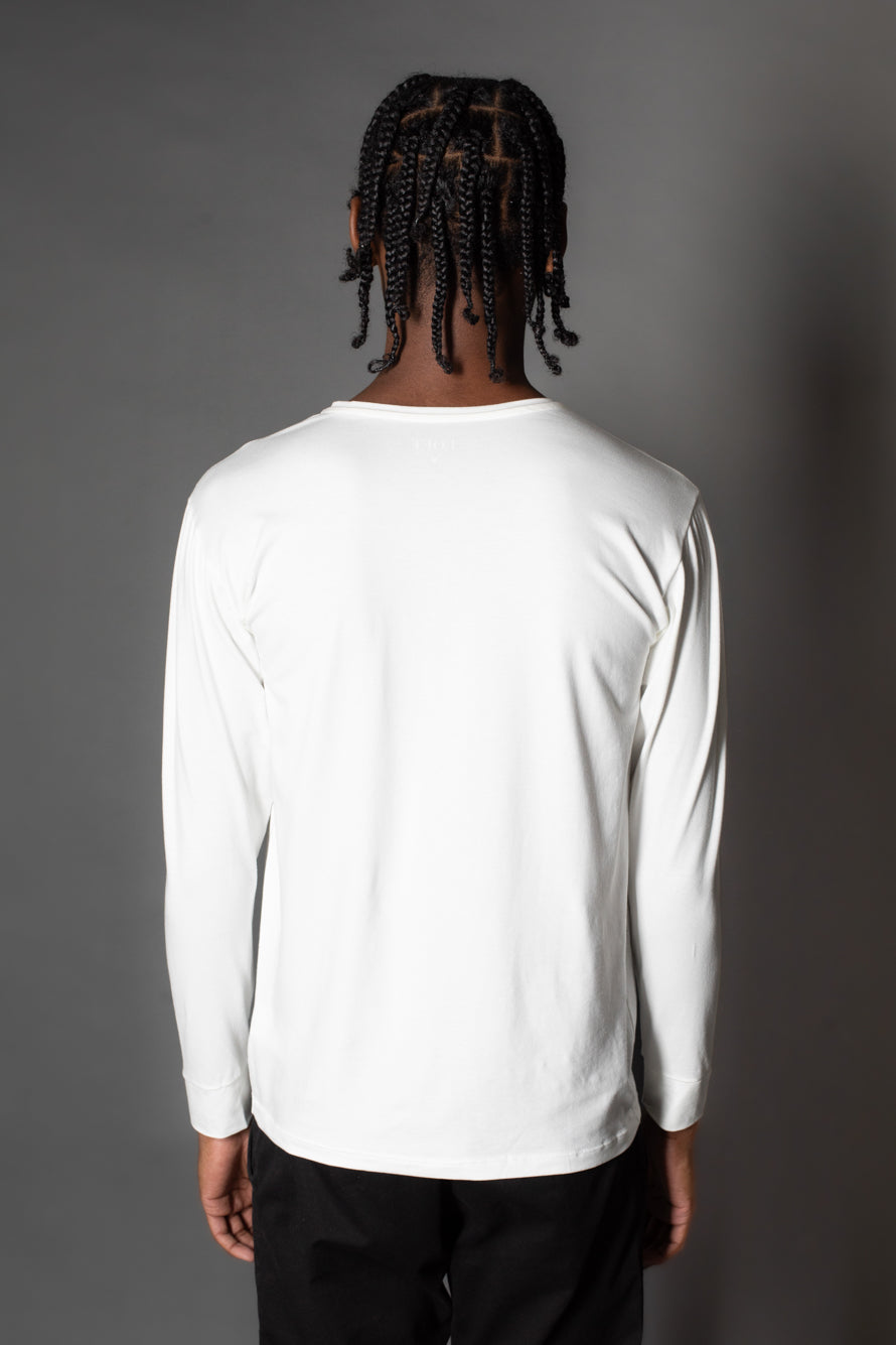 Camiseta Manga Longa Gola Slim Gola Redonda - Off White