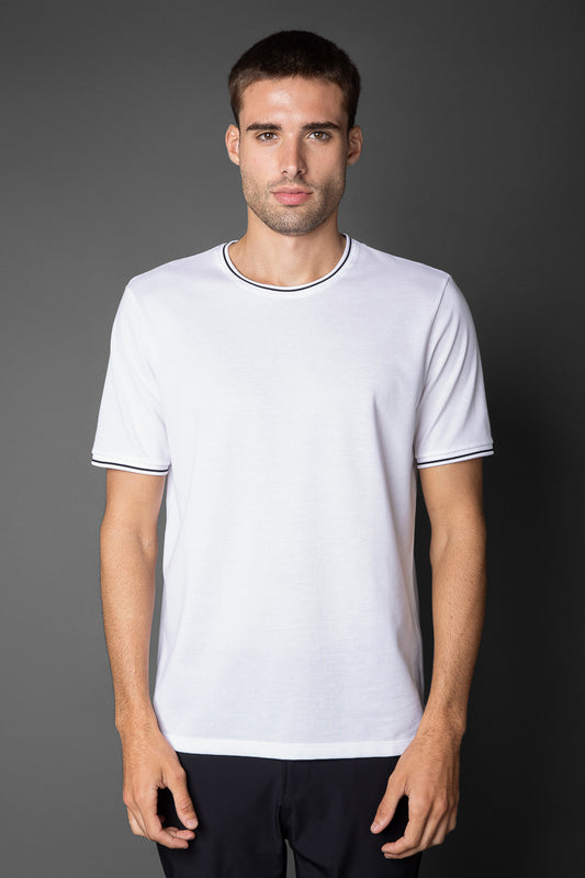 Camiseta Manga Curta Slim Pique Friso Duplo - Branco