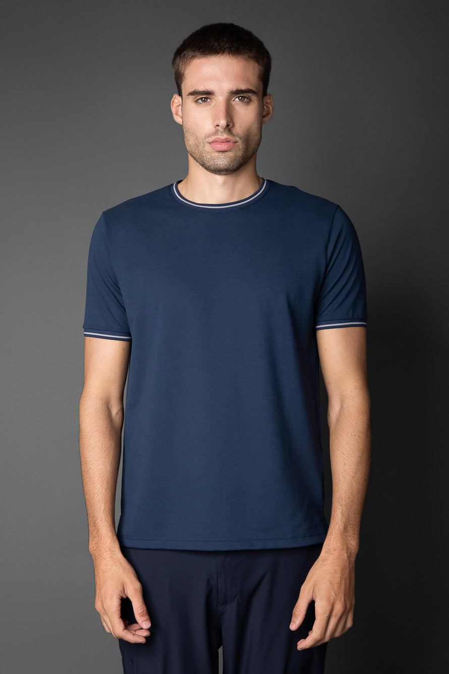 Camiseta Manga Curta Slim Pique Friso Duplo - Marinho