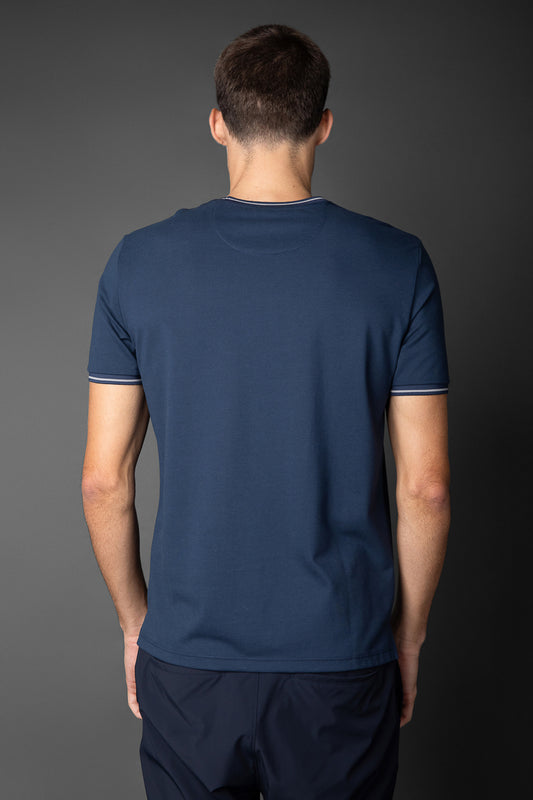 Camiseta Manga Curta Slim Pique Friso Duplo - Marinho
