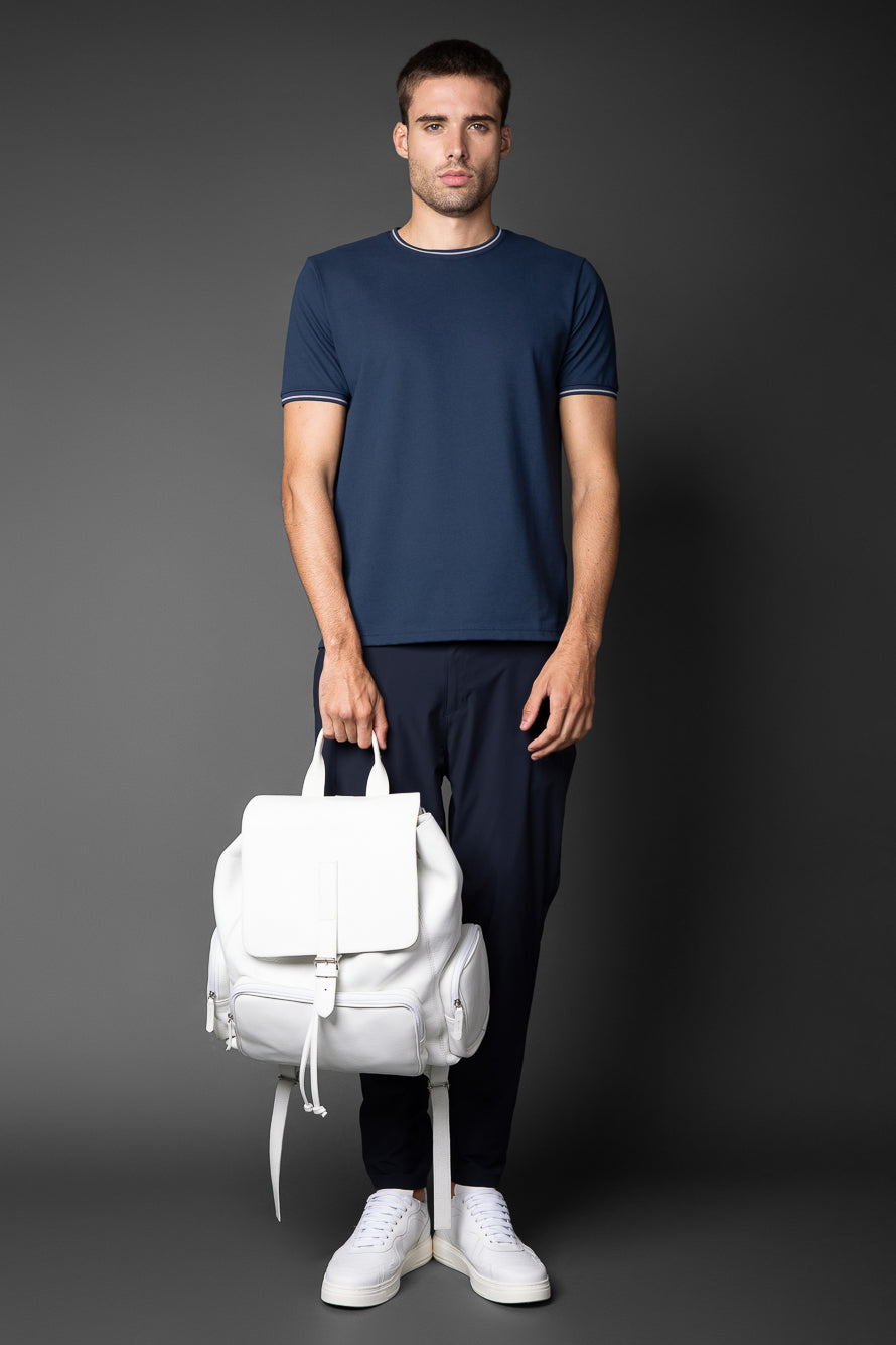 Camiseta Manga Curta Slim Pique Friso Duplo - Marinho