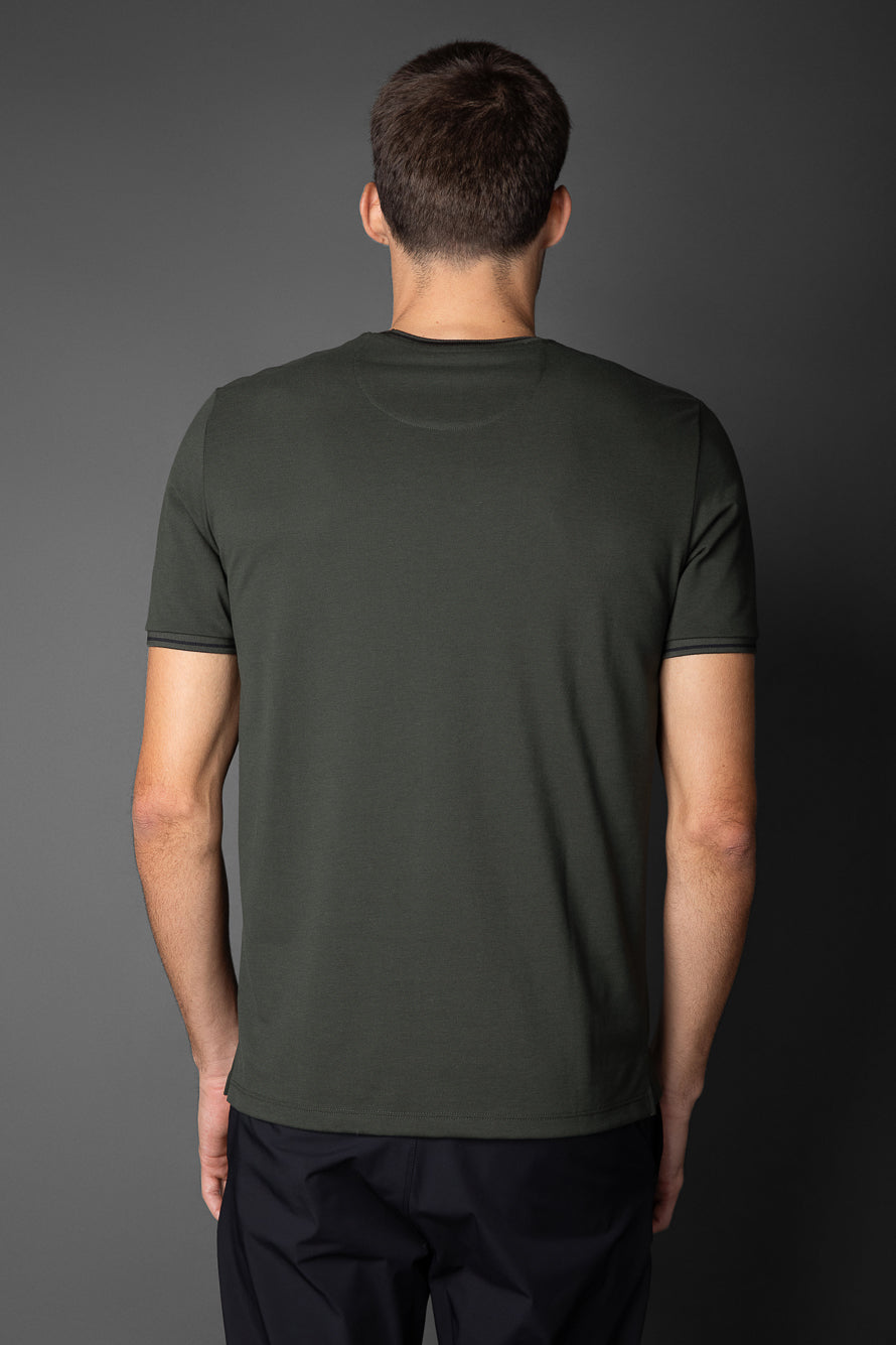 Camiseta Manga Curta Slim Pique Friso Duplo - Verde Escuro