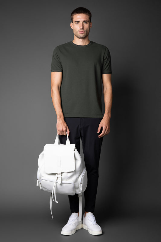 Camiseta Manga Curta Slim Pique Friso Duplo - Verde Escuro