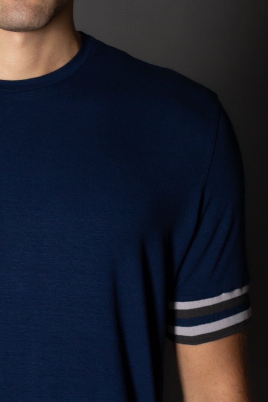 Camiseta Manga Curta Slim Faixa Manga - Marinho