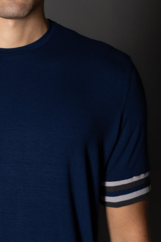 Camiseta Manga Curta Slim Faixa Manga - Marinho