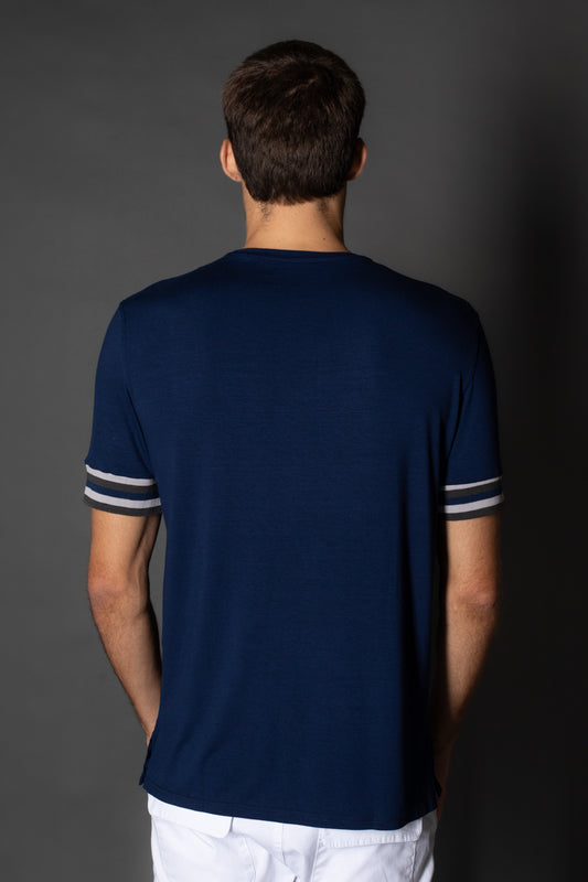 Camiseta Manga Curta Slim Faixa Manga - Marinho