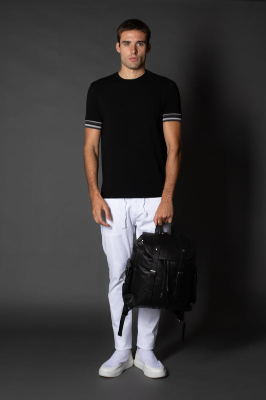 Camiseta Manga Curta Slim Faixa Manga - Preto